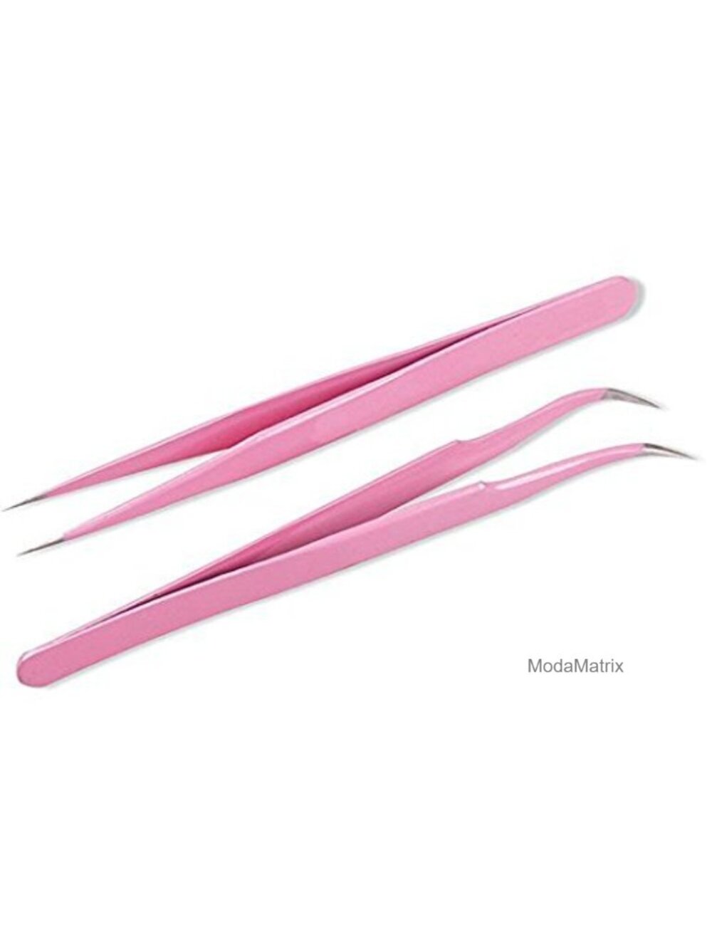 2 Pc Stainless Steel Tweezers Set Straight & Curved Tip Eyelash Extension Tool